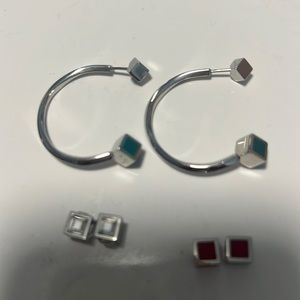 Swatch bijoux stainless steel hoops with exchangeable beads (clear, red green)